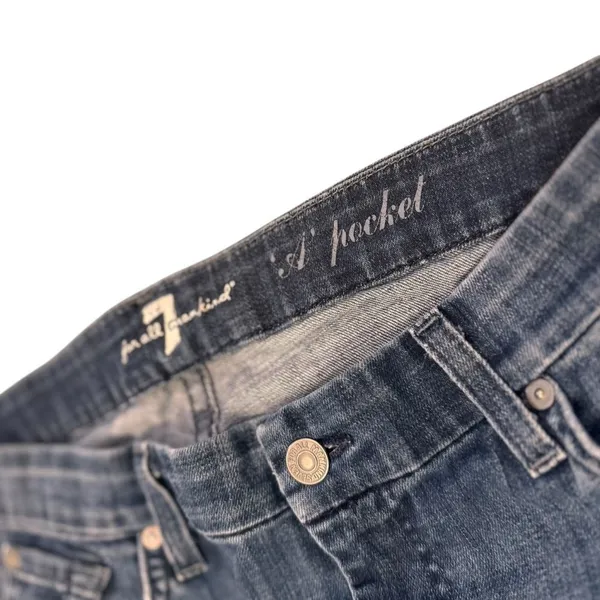 7 For All Mankind A Pocket Bootcut Jeans Size 30 Dark Wash Raw Hem Stretch Denim - Image 13