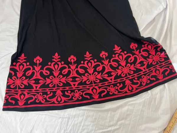 INC International Concepts Black Maxi Dress with red Embroidery size L - Image 10