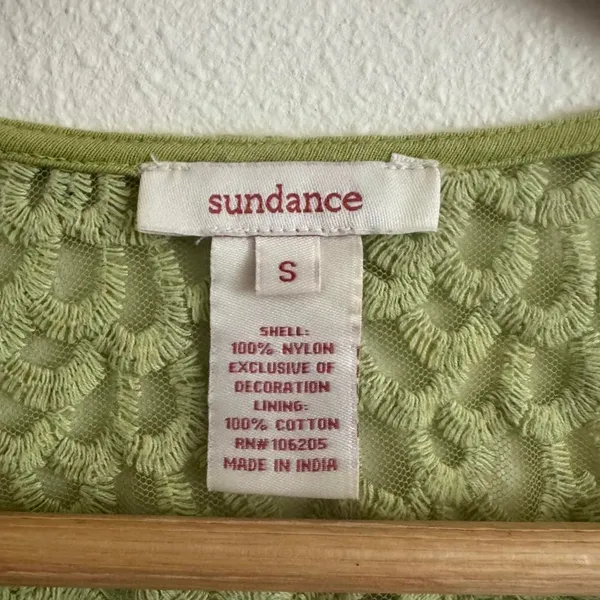 Sundance Light Sage Green Lace Embroidered Mesh Textured Short Sleeve Blouse - Image 3