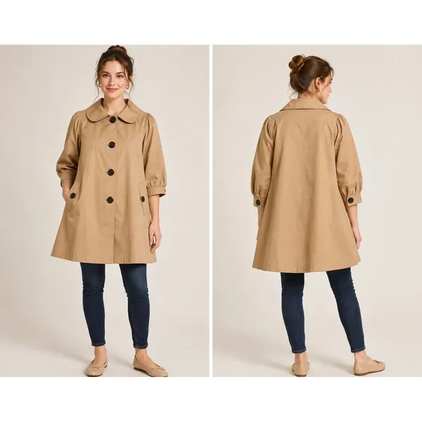 Hazel Anthropologie Beige Swing Coat Balloon Sleeve Peter Pan Collar Medium NWOT - Image 2