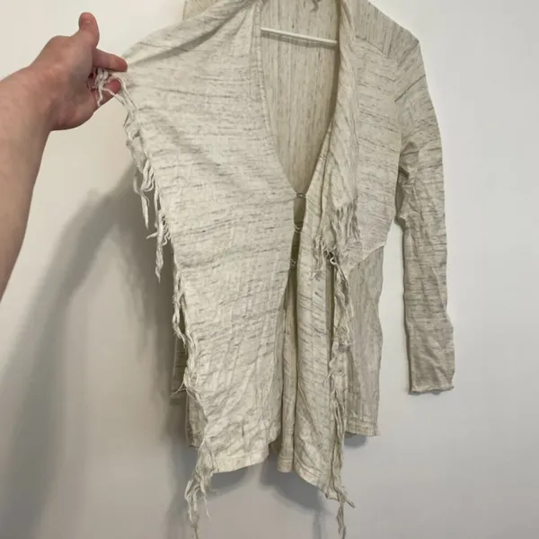 FREE PEOPLE FP Take a Bow Cardigan Oatmeal Cream Fringe Bow Detail Boho Sweater - Image 7