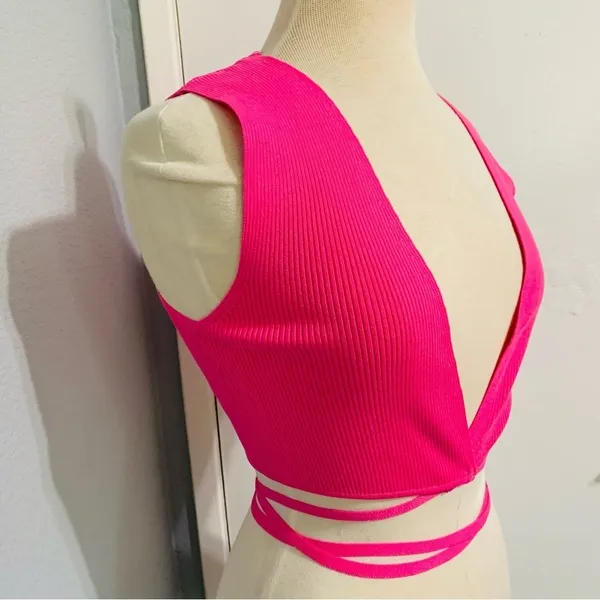 Zara Women‎ Bloggers Favorite Pink Sleeveless Knotted Waist Knit Top Size Large - Image 7