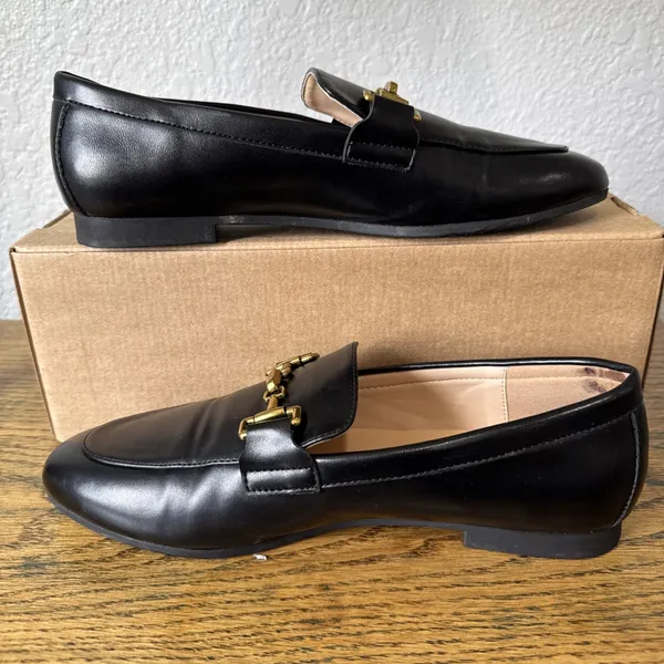 C. Paravano Black Loafers Moccasins w/ Gold Buckle Womens Size 38 US 7.5 Preppy - Image 2