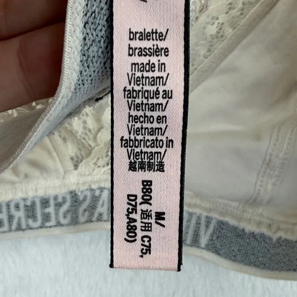 Victoria's Secret Lace Bralette Beige Logo Strap Lingerie Women's‎ Size M - Image 6
