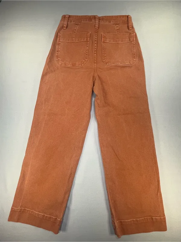 Madewell Emmett Wide Leg Crop Rust Orange Canvas High Rise Pants Size 25 - Image 4