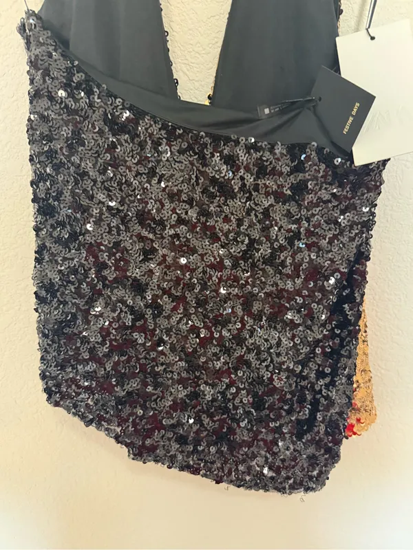 ZARA Gold and Black Sequin Halter Top Size Small Glam Festival Metallic - Image 10
