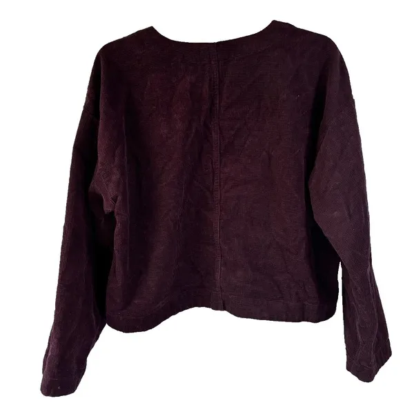 Madewell Long Sleeve Crop Top V‎ neck Corduroy Burgandy/Brown Size L - Image 2