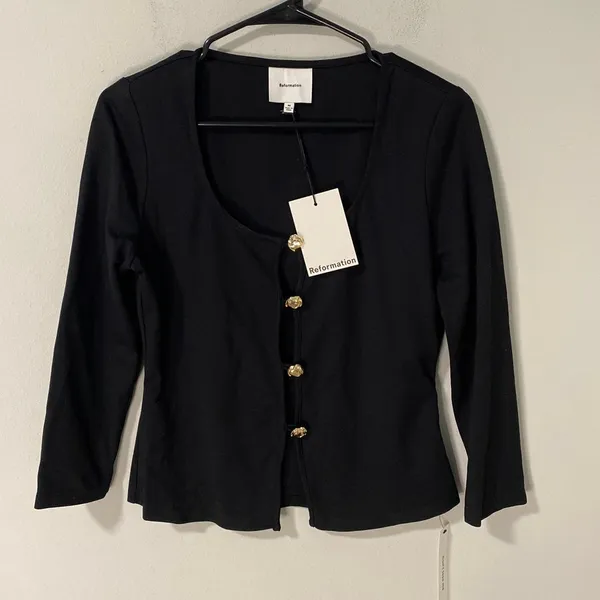NWT Reformation Owen Knit Top Black Cutout Button Top M - Image 2