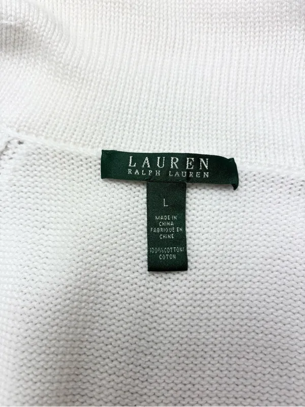 Ralph Lauren white Cotton‎ Zip-Front Knit Sweater Jacket / Gold zipper Size L - Image 5