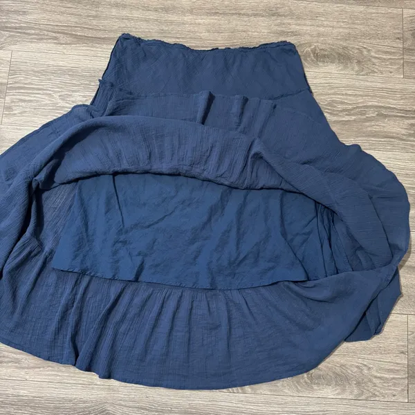 Chaps Maxy SKirt L‎ Navy Blue Crinkle Gauze Tiered Large Boho 100% Cotton Flowy - Image 10