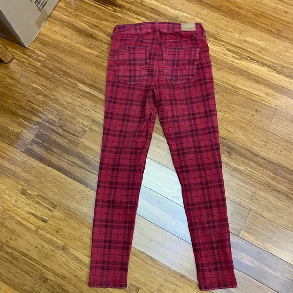 American Eagle Red Black Plaid Hi Rise Jegging Pants‎ Jeans Women's Size 4 Short - Image 4