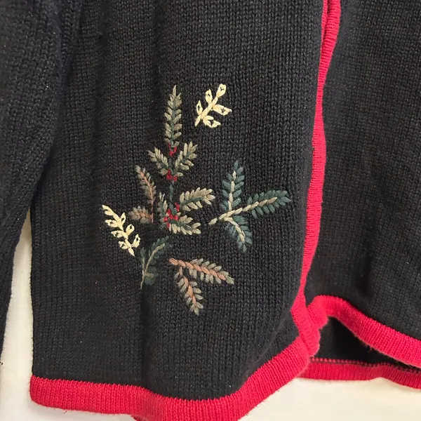 Vintage 90’s‎ Christmas Tree Embroidered Zip Front Holiday Cardigan Size PL - Image 3