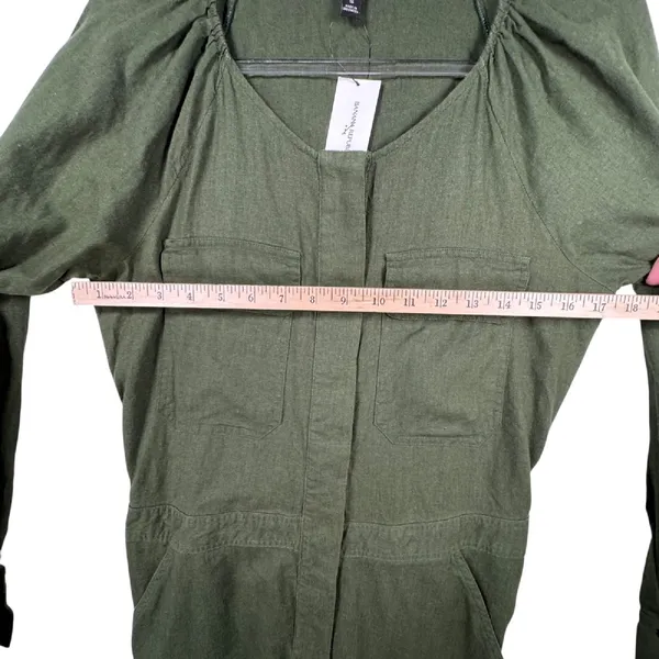 Banana Republic Linen Blend Utility Romper Long Sleeve Army Olive Green‎ Size S - Image 6