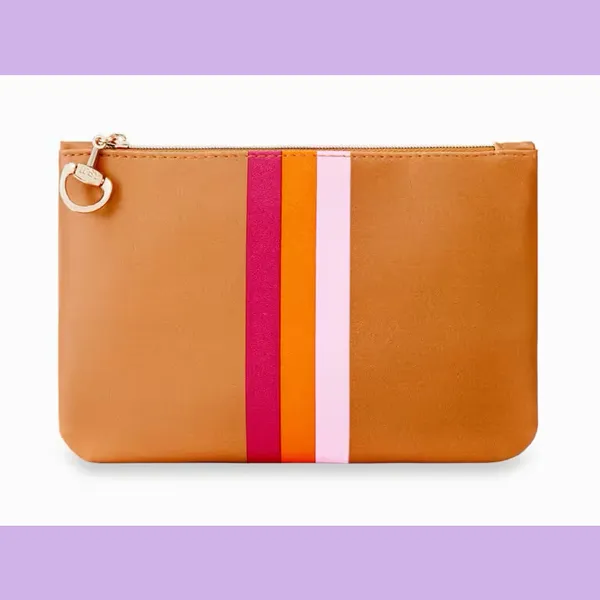 NEW Ipsy Striped Tan Cosmetic Bag - Image 3