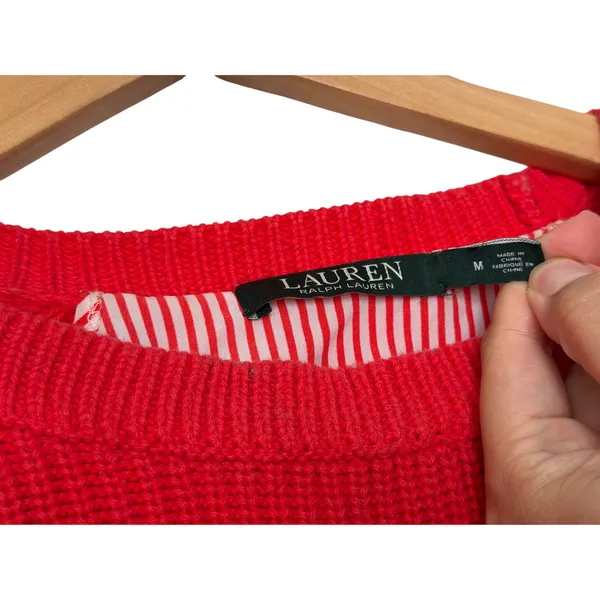 Lauren Ralph Lauren Cable Knit Sweater Shirt‎ Tail Red Size M Pullover Casual - Image 5