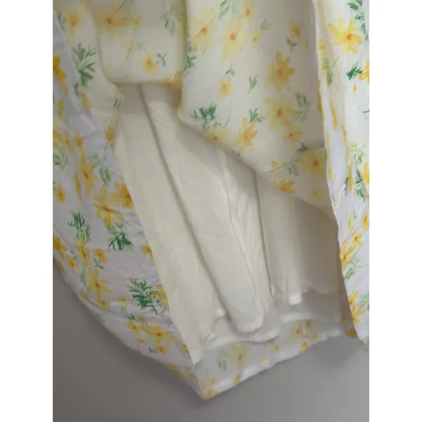 Large Sophie Rue Rayon Puff Sleeve Mini Dress Butter Yellow Floral Sundress - Image 7