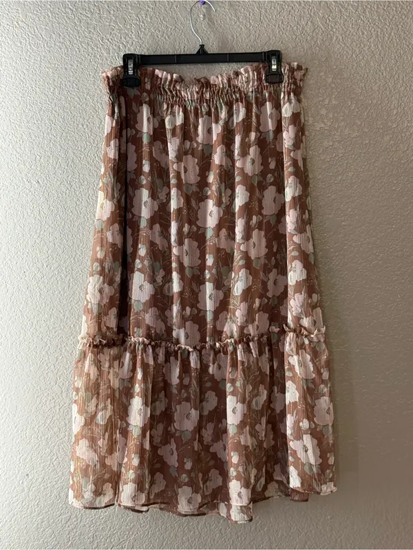 LC Lauren Conrad L Floral Tiered Midi Skirt Cottagecore Fairycore Bohemian Farm - Image 5