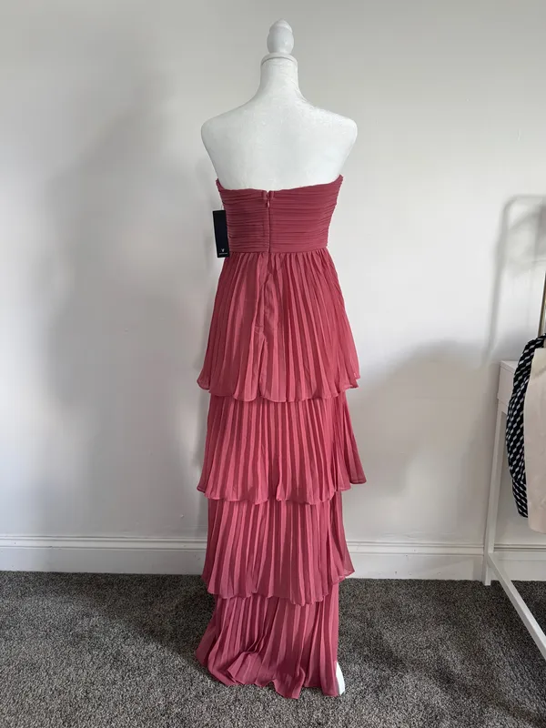 Lulus Seriously Sensational Dusty Rose Strapless Tiered Pleated Maxi Dress Size Small - Image 2