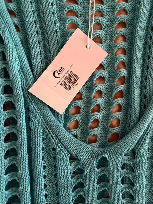 ZYIA Teal Crochet Knit Swim Coverup - Image 2