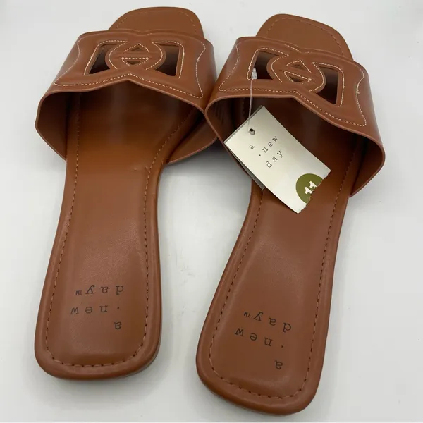 A New Day Deidra brown faux leather slide sandals women’s Size 11 - Image 5
