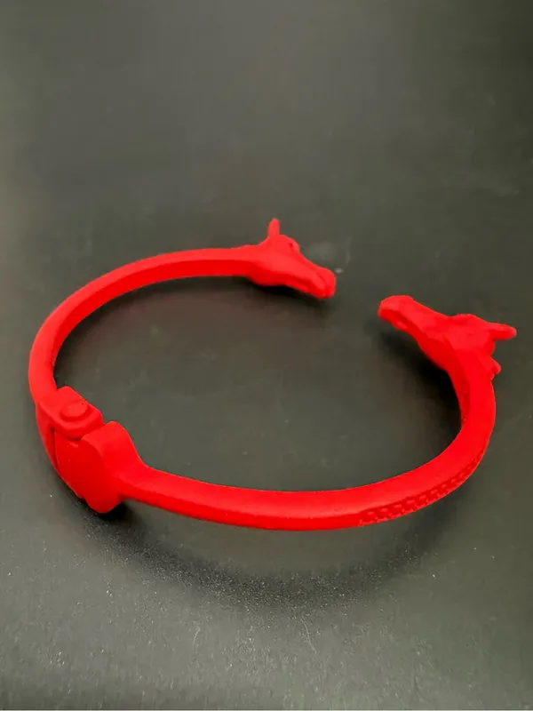 Red-tone Double Horse Head with Rhinestones Open Cuff Bangle Bracelet - Image 11