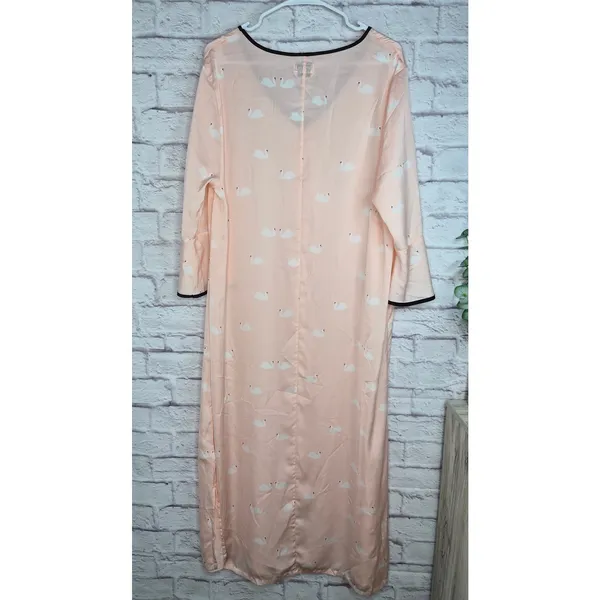 Kate Spade New York Swan Print Caftan Maxi Dress Lounge Nightgown Pink L/XL - Image 8
