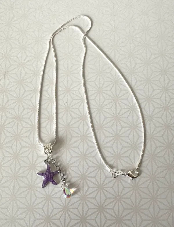 Sterling Silver Starfish Necklace (207) Purple - Image 3