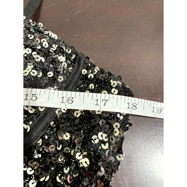 Sequin Corset Bustier Top Underwire Adjustable Straps Black Silver M Size M - Image 5