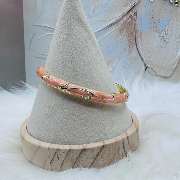 Peachy Pink Flower Enamel Cloisonne Bracelet Bangle - Image 5