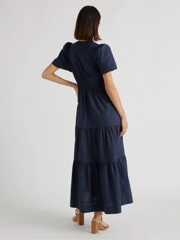 Quince 100% Organic Cotton Poplin Tiered Maxi Dress, Size XS - Image 3