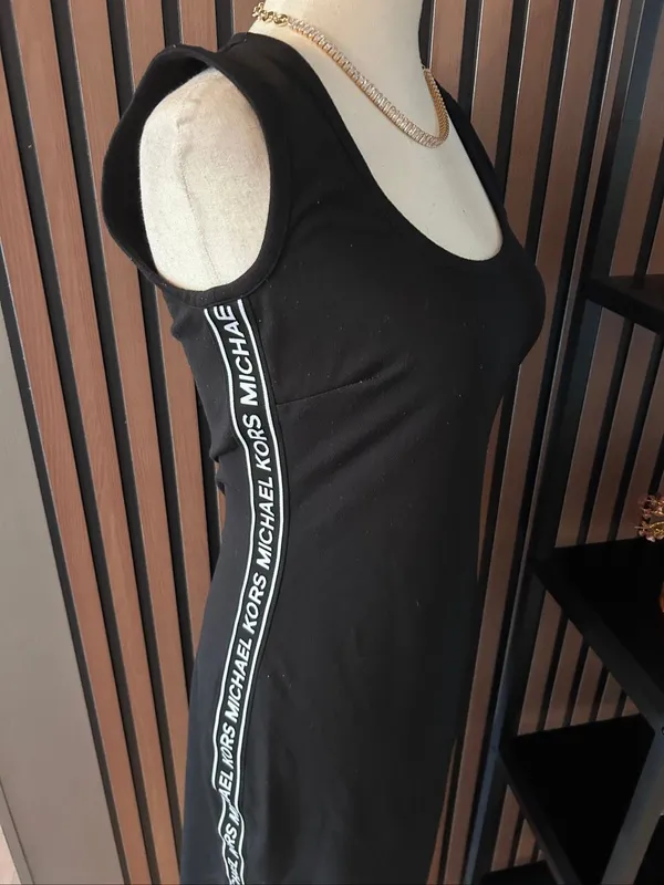 Michael kors Stretch Knit Logo Tape Midi Tank Dress size small stretchy back and - Image 2