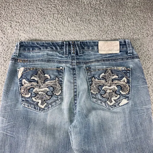 Hydraulic Y2K Bootcut Jeans 8 30x31 Low Rise Fleur De Lis Embellished McBling - Image 3
