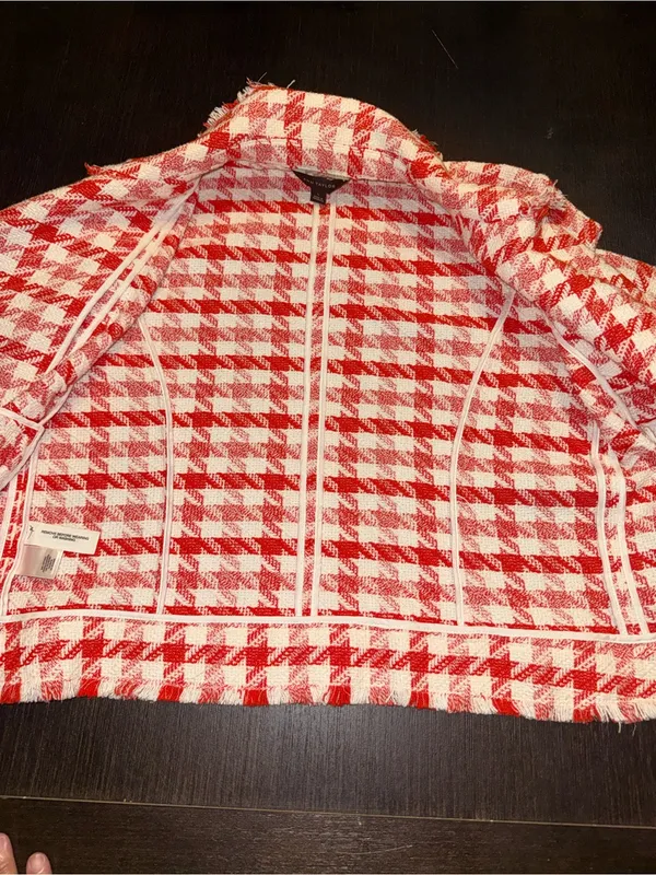 Ann Taylor Fringe Houndstooth Tweed Moto Jacket Blazer Size L - Image 9