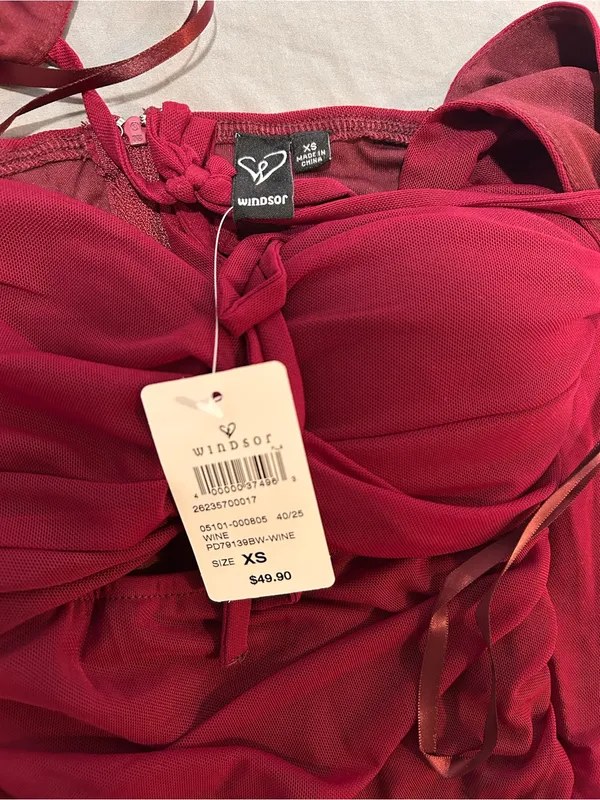 Burgundy Midi Dress Ruched Long-Sleeve | Windsor - Image 9
