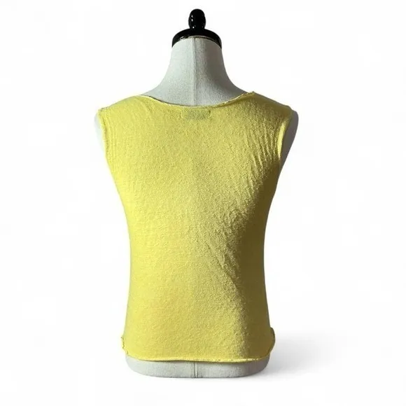 OURS Y2K Ruffle Trim V-Neck Tank Top Women S Yellow Sleeveless Fairycore Knit - Image 2