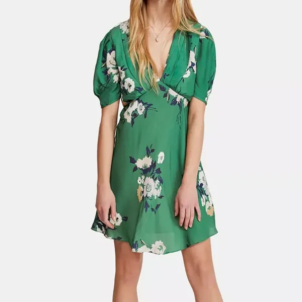 Free People Green Garden Party Mini Floral Summer Dress - Image 2