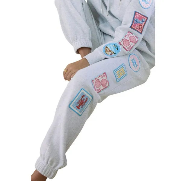 NEW Vintage Havana Patch Embroidered Ultra Fleece Joggers Womens M Gray Coastal - Image 11