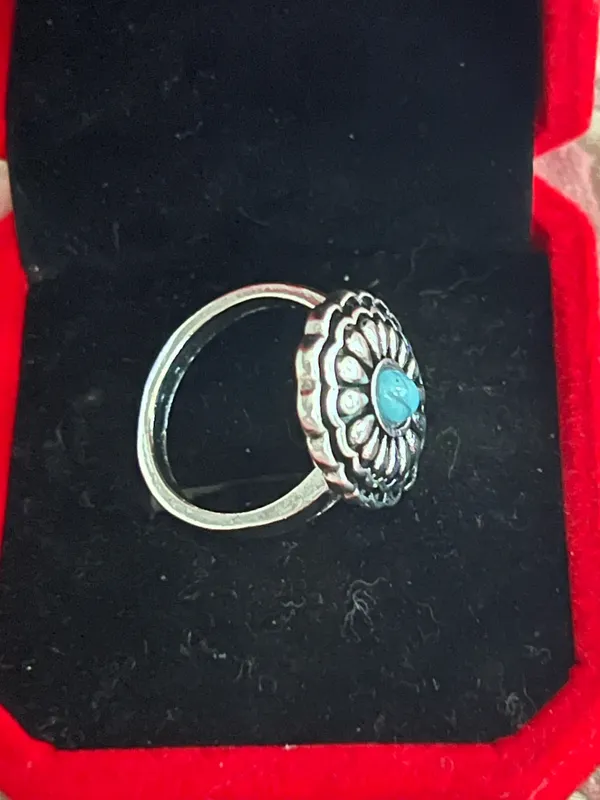 Women’s Stainless Steel Silver Faux Turquoise Embellished Ring Size 7 - Image 2