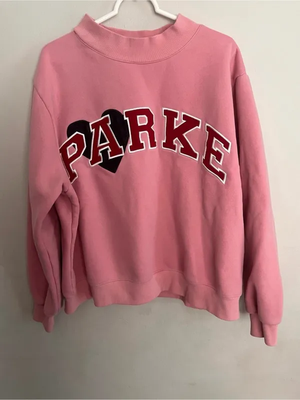Parke Valentine’s Day Jean Heart Varsity Mock neck Sweatshirt Size S/M - Image 3