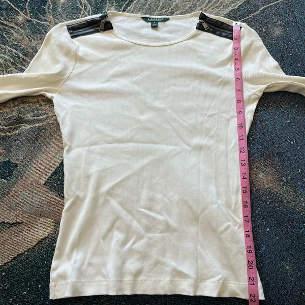 Vintage Lauren Ralph Lauren Zip Shoulder Ribbed Top White Y2K Preppy Streetwear - Image 12