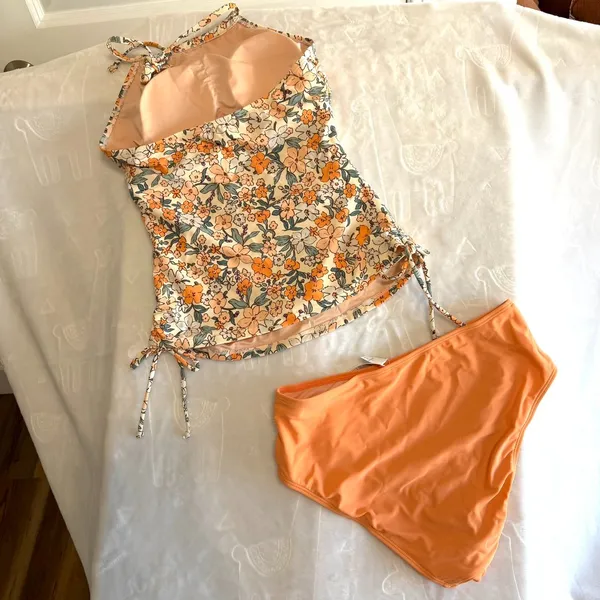 CupShe NEW Women's Apricot Floral 2 Piece Tankini Swimsuit Swimwear Size S #2602 - Image 5