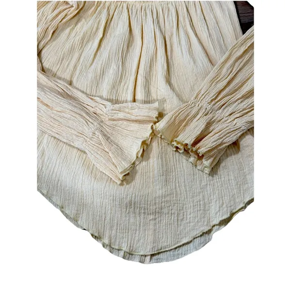 Vintage USA Cotton Gauze Prairie Peasant Blouse Off Shoulder Boho Top S - Image 6