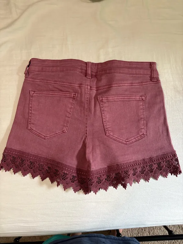 Altar'd State Maroon shorts with boho fringe - Image 2