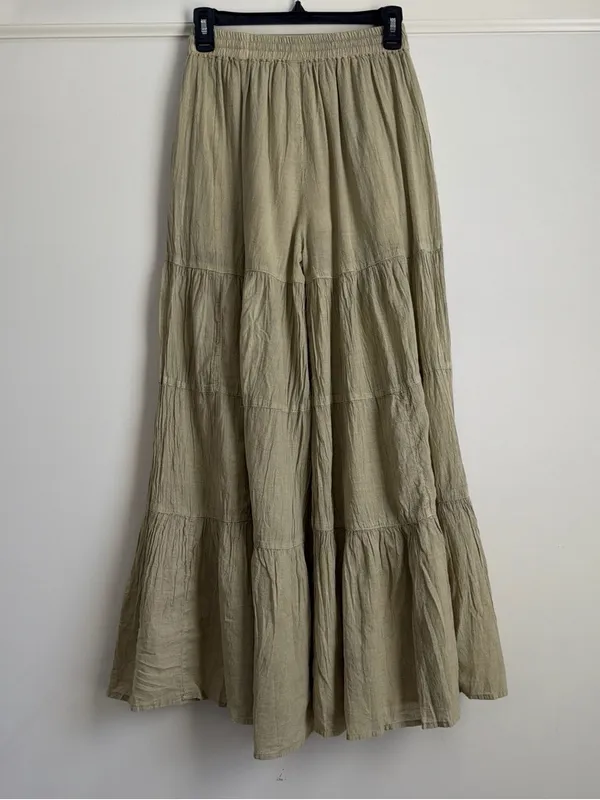Young Threads Tiered Wide Leg Palazzo Pants S Moss Sage Linen Look Boho NWT - Image 7