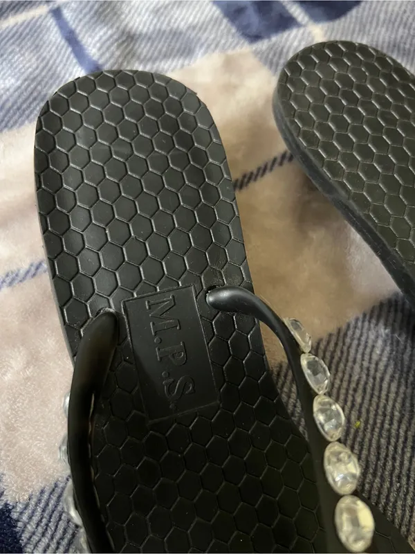 Black Jeweled Women's Flip Flop Sandals - Image 9