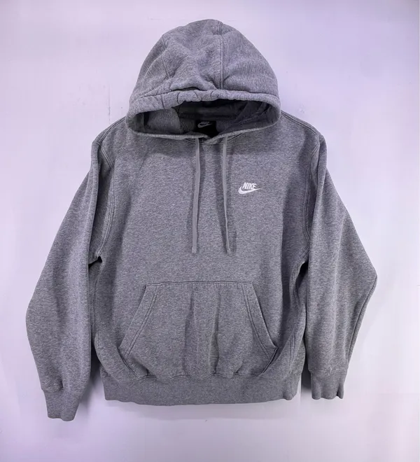 Vintage Nike Light Gray Hoodie White Logo Size Medium - Image 2