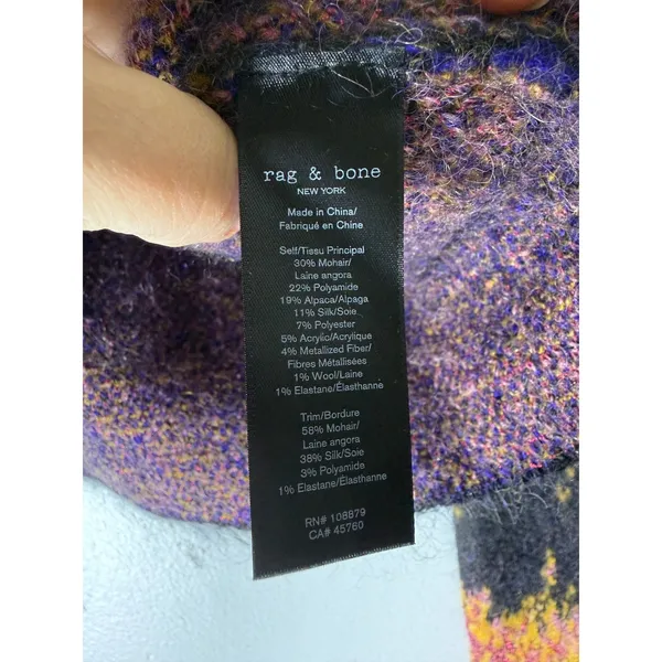 Rag & bone multicolor pink black orange mohair alpaca crew neck sweater XS‎ - Image 5