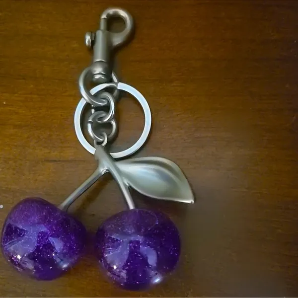 Cherry Bag Charm Keychain Glitter Purple - Image 2