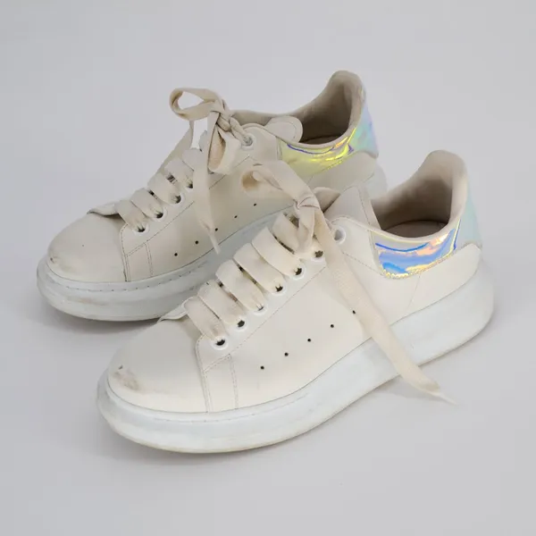 Alexander McQueen Oversized Sneakers White Leather Holographic Women's 37 6.5 - Image 4