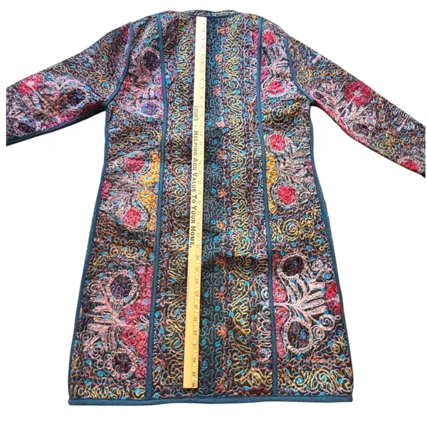 Quilted Embroidered Jacket Boho Artisan Coat Multicolor Statement Piece Multiple Size M - Image 9